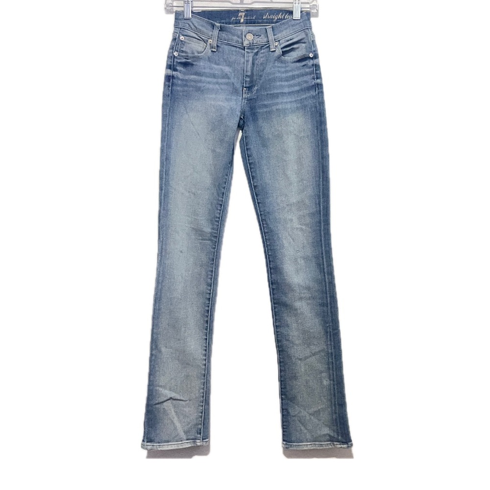 7 For All Mankind Straight Leg Jeans 7Fam Denim Stretch Light Wash Womens Sz 23